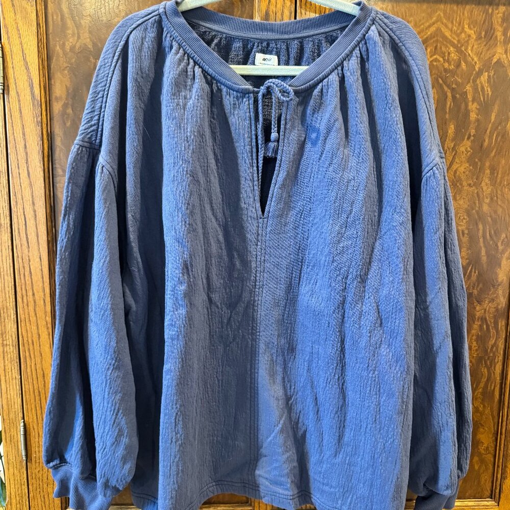 Aerie Blue Split-Neck Sweatshirt – XL – Soft Cotton Blend